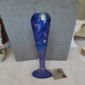 FENTON COBALT BLUE CARNIVAL GLASS "PINWHEEL" VASE